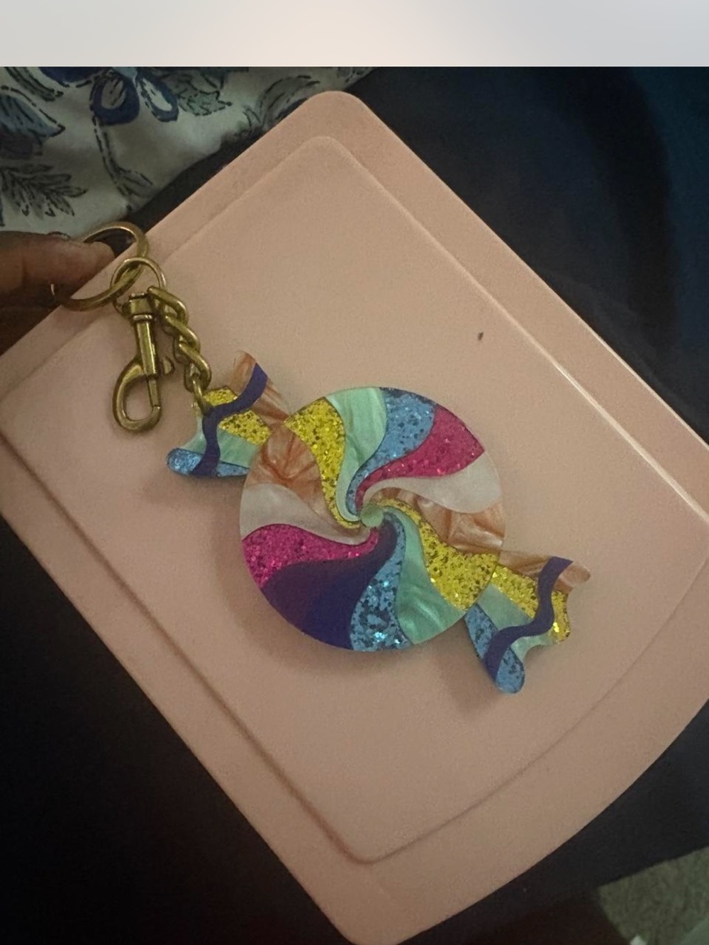 Kurt Geiger Acrylic Colorful Candy Swirl Keychain Charm - Multicolor no box
